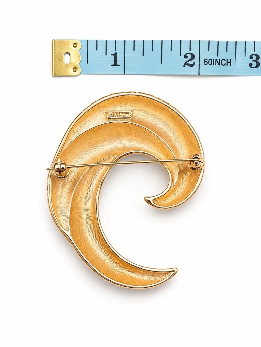 Signed Monet Gold Tone Spiral Swirl Brooch Pin‎ Textured Vintage Statement Piece